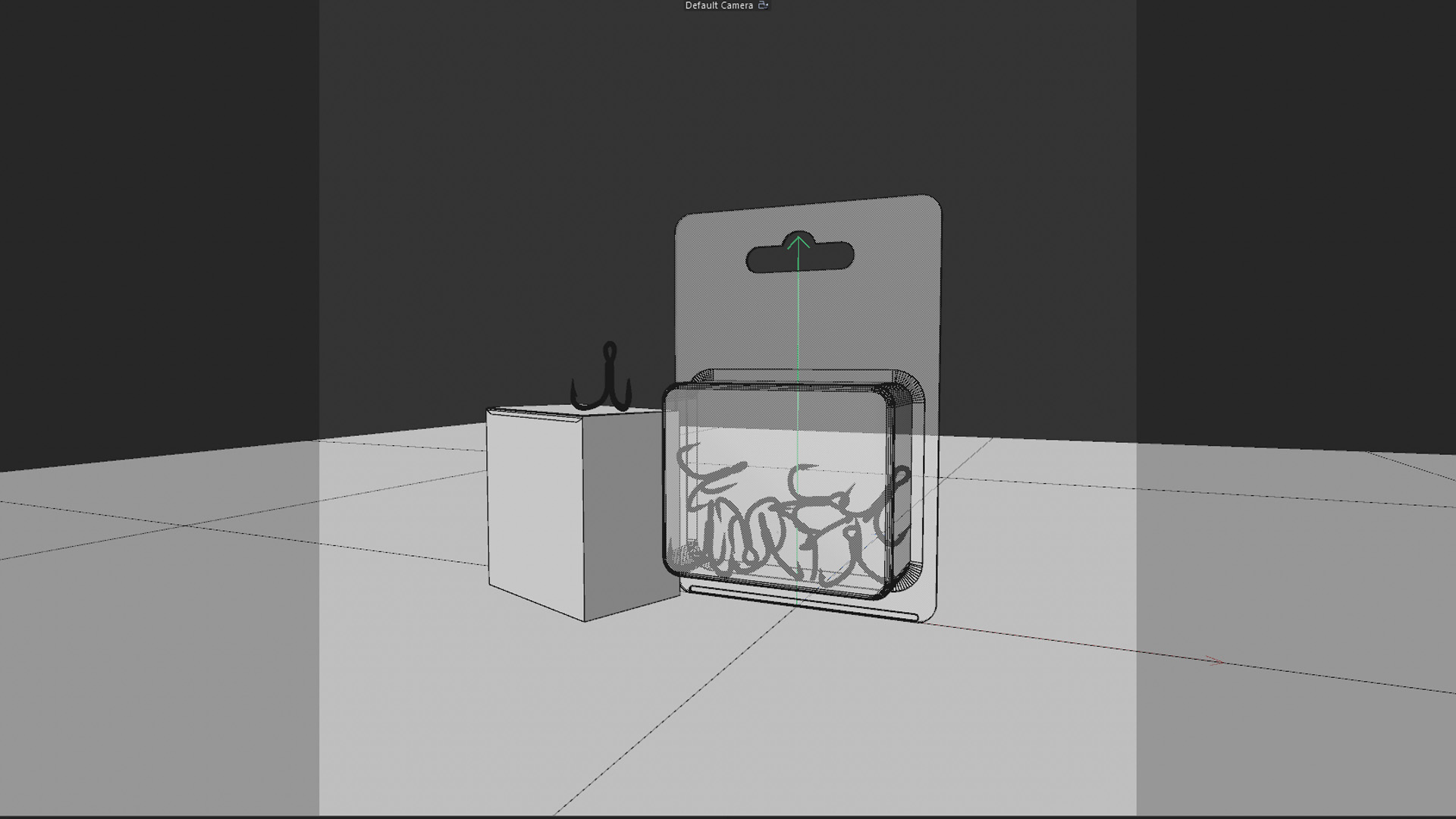 Bastidores — wireframe da embalagem no viewport Cinema 4D